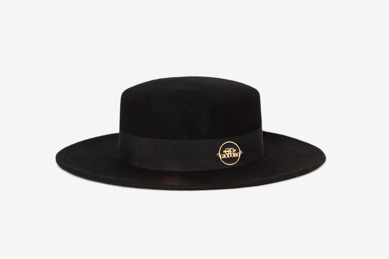Gidoa Black Canotier Hat in Black Color
