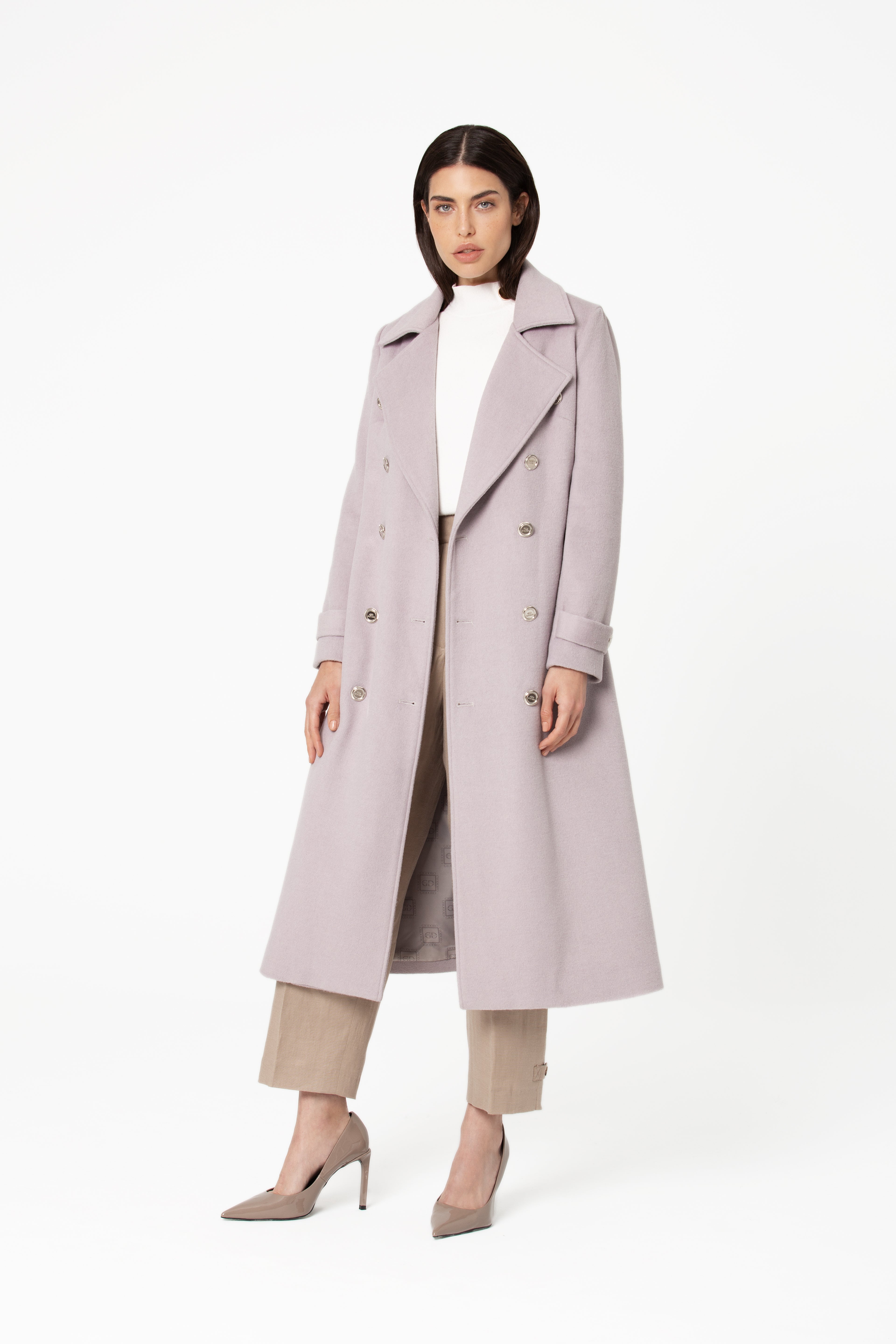 Friona Belted Grey Lilac Wool Coat - Main Image