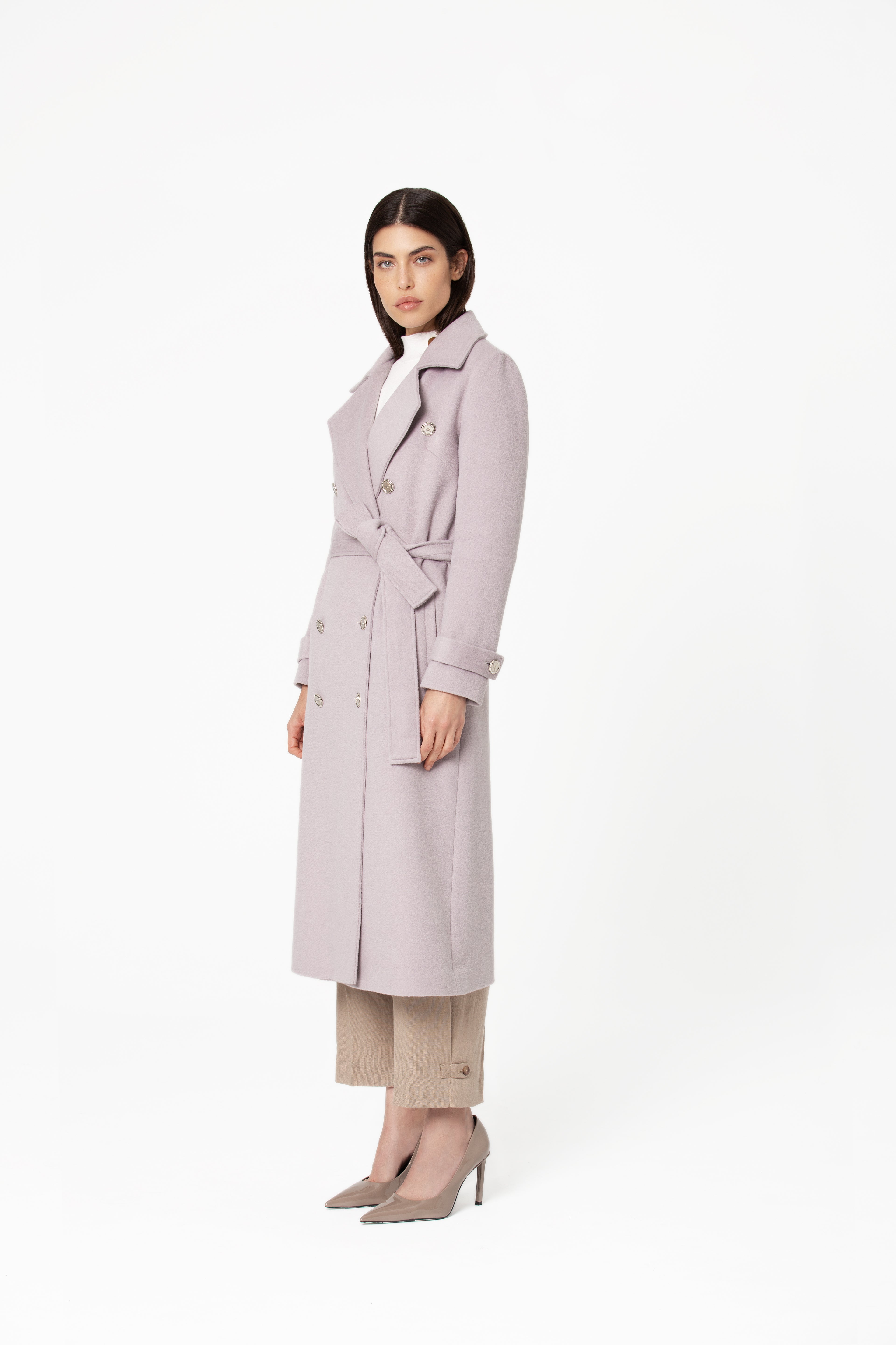 Friona Belted Grey Lilac Wool Coat