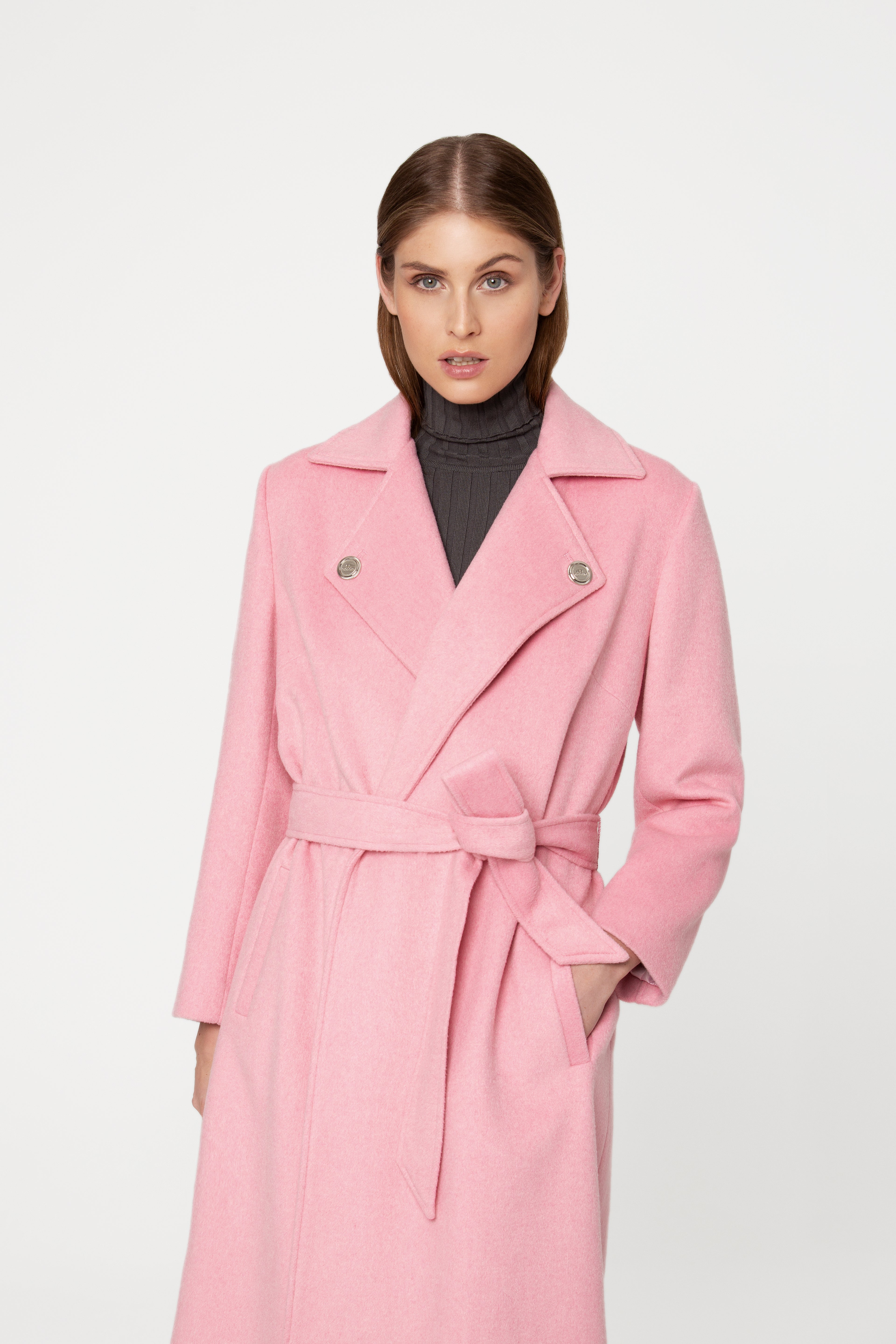 Pink Womens Wool Coat Long WINTER SALE! Giodoro Luxurious Belted