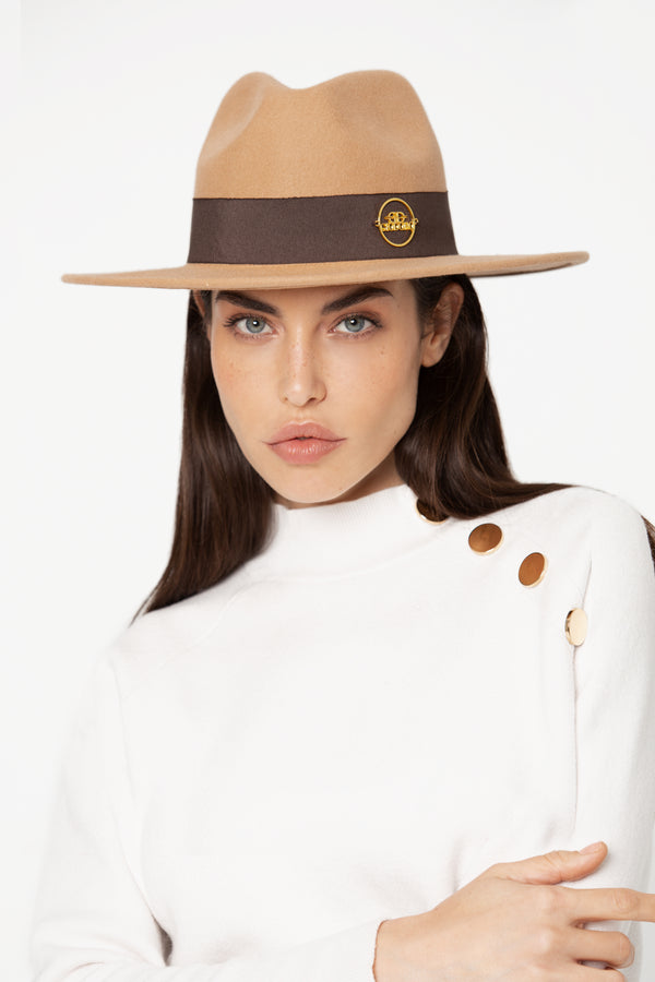 Alvossi Fedora Felt Hat with Brown Ribbon