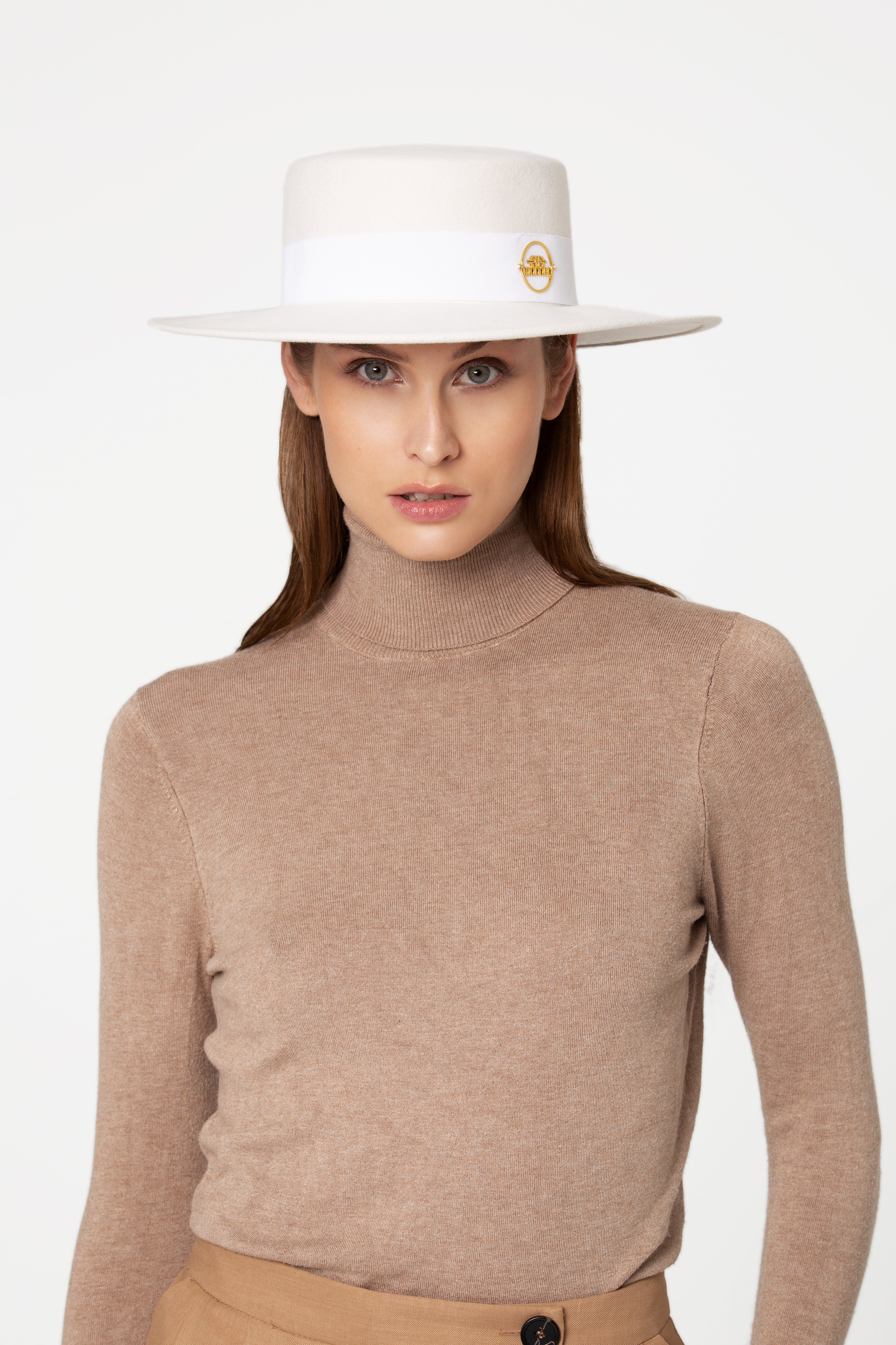 Gidoa White Felt Canotier Hat