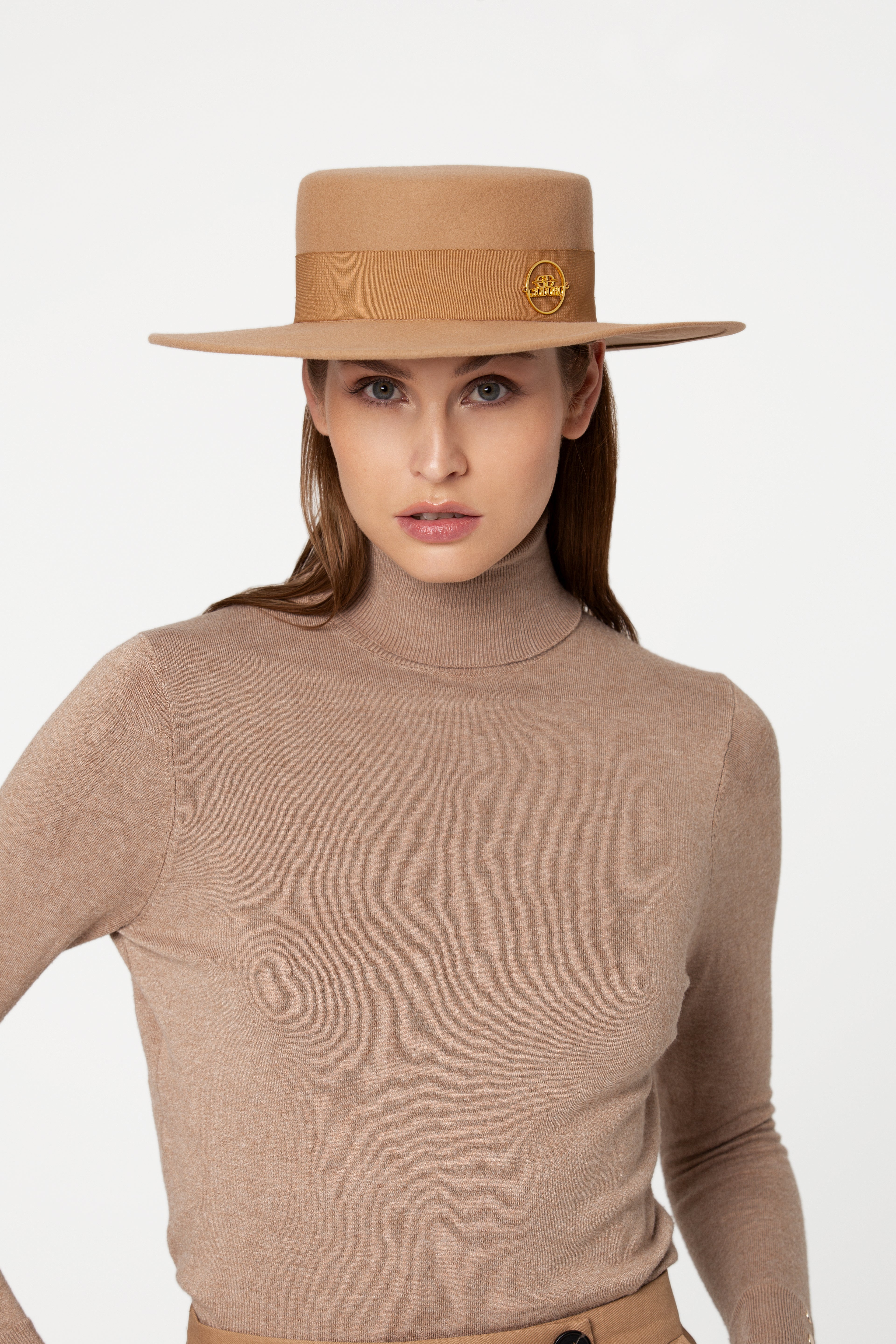 Gidoa Camel Felt Hat with Grosgrain Ribbon