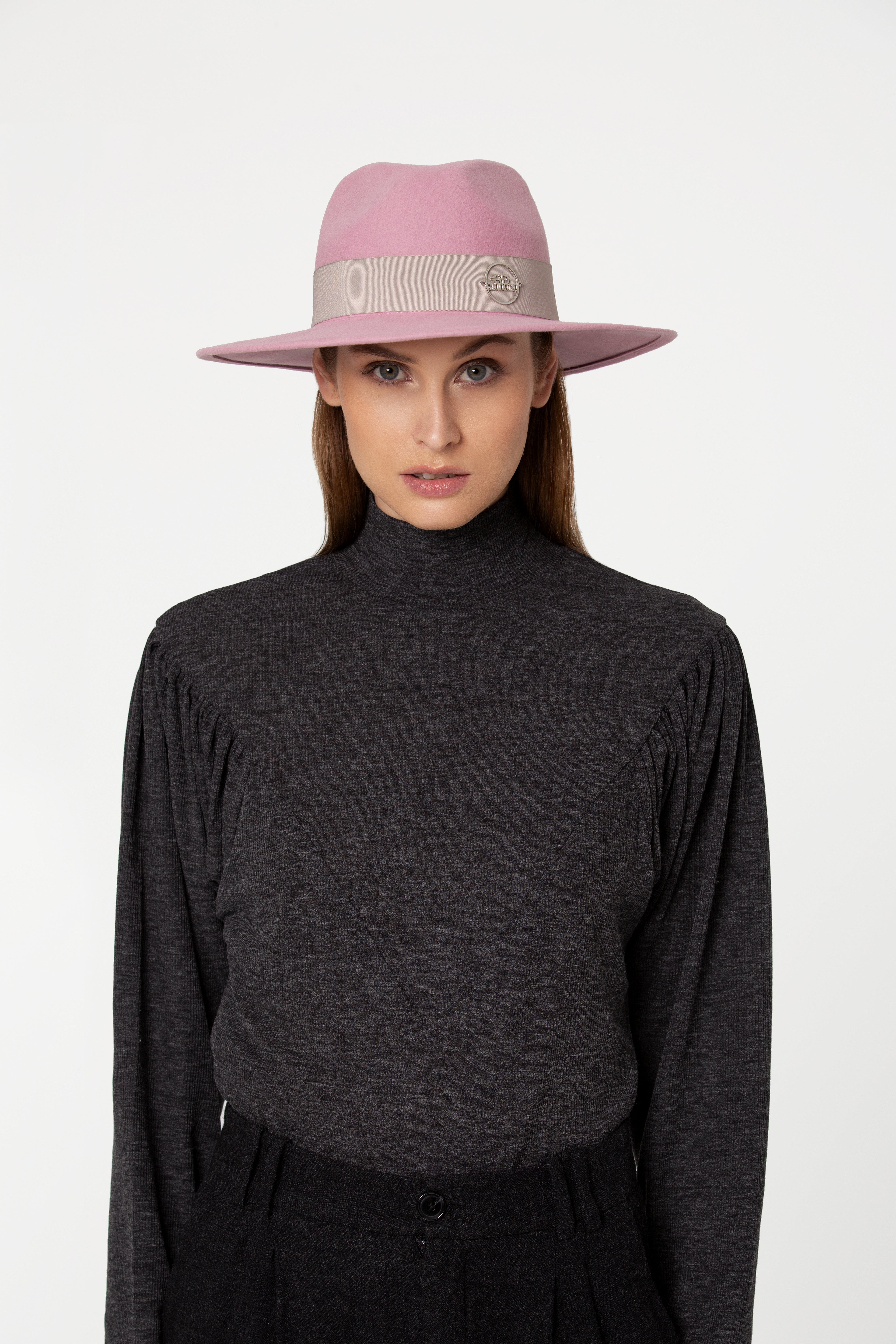 Alvossi Rose Fedora Hat with Grey Ribbon