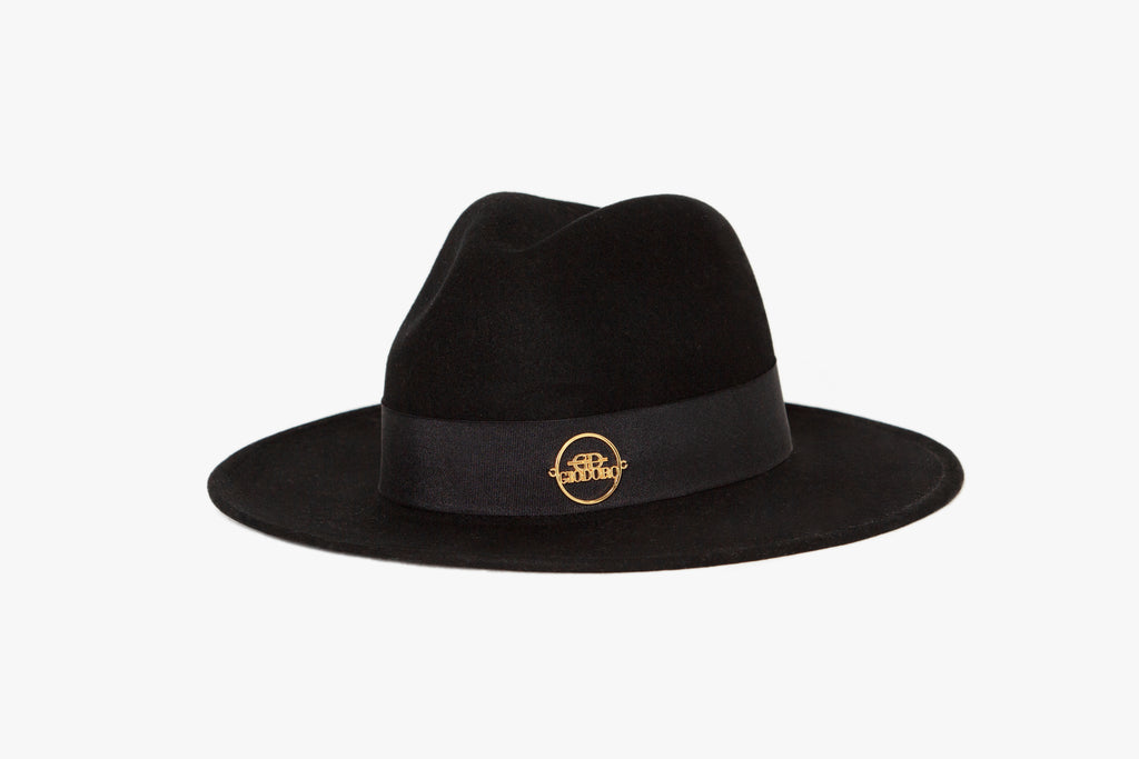 Black felt fedora fashion hat